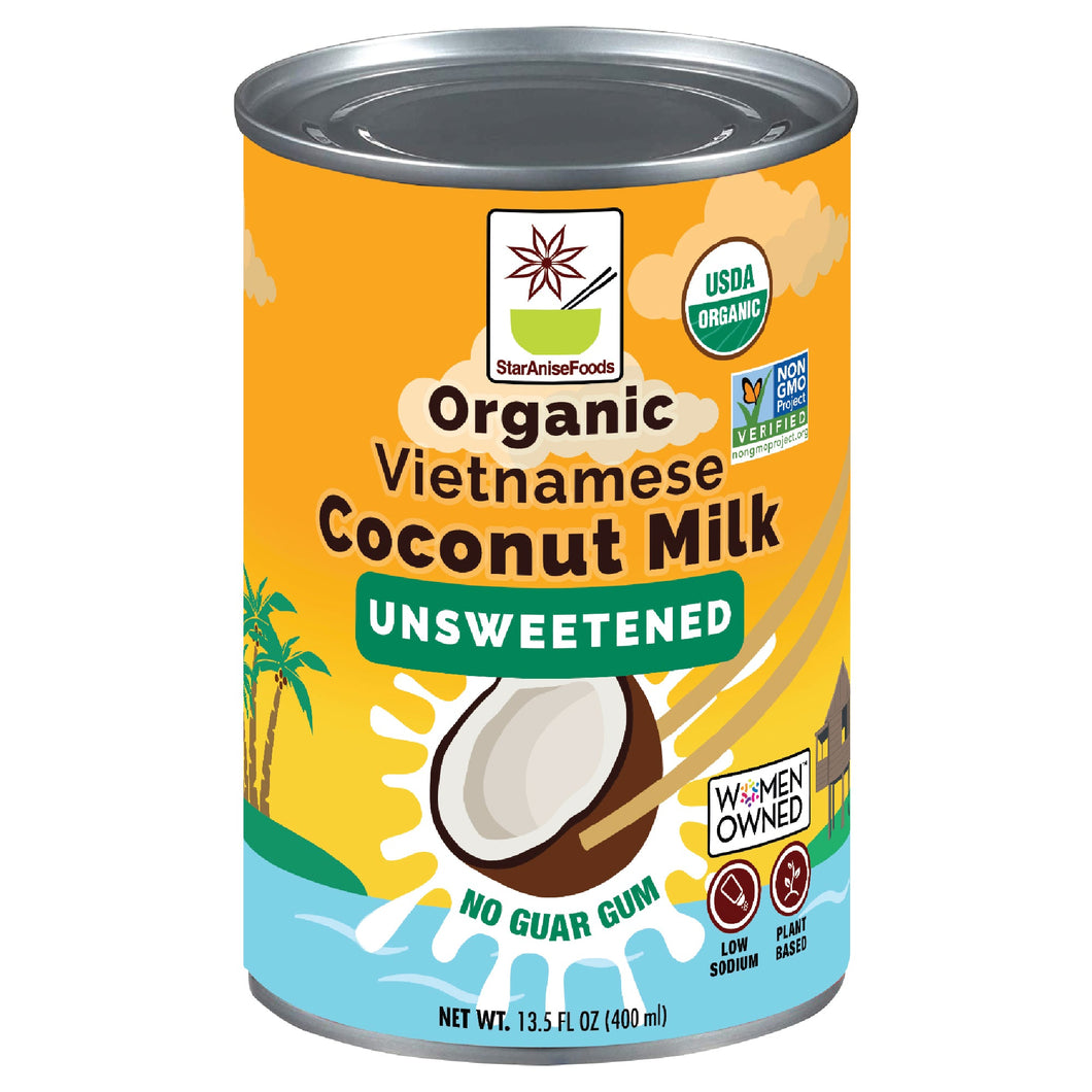 Organic Coconut Milk No Guar Gum Unsweetened, Cruelty-Free, Vegan, 13.5 Fl Oz (Pack of 12)