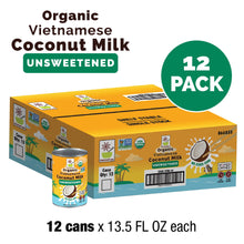 Load image into Gallery viewer, Organic Coconut Milk No Guar Gum Unsweetened, Cruelty-Free, Vegan, 13.5 Fl Oz (Pack of 12)
