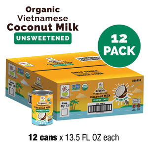 Organic Coconut Milk No Guar Gum Unsweetened, Cruelty-Free, Vegan, 13.5 Fl Oz (Pack of 12)