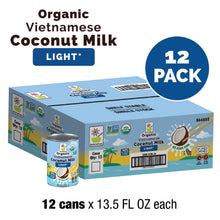 Load image into Gallery viewer, Organic Light Coconut Milk No Guar Gum Unsweetened, Cruelty-Free, Vegan, 13.5 Fl Oz (Pack of 12)
