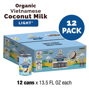 Organic Light Coconut Milk No Guar Gum Unsweetened, Cruelty-Free, Vegan, 13.5 Fl Oz (Pack of 12)